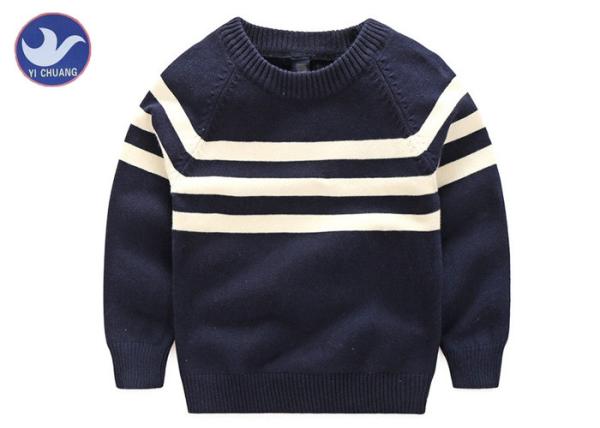 Stripes Reglan Sleeves Boys Knit Pullover Sweater , Boys Cable Knit Jumper Navy Blue