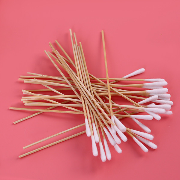 Round Wooden Ear Swabs , Cotton Wool Buds Lightweight Durable High Abosorption