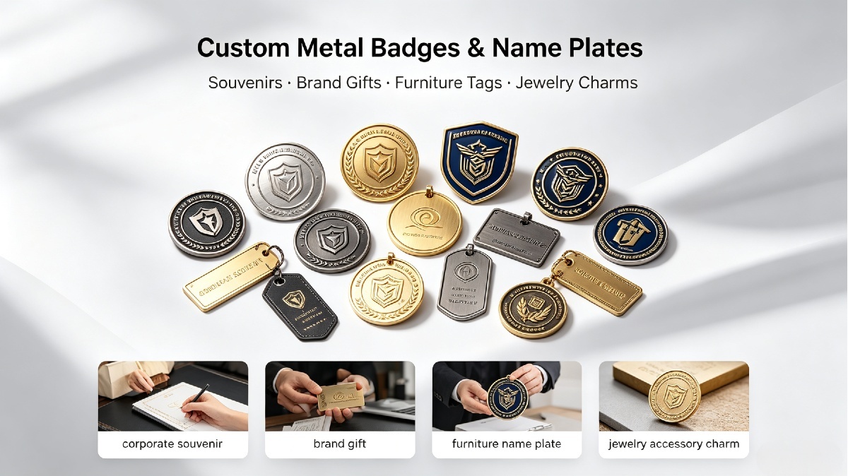 Custom Embossed Zinc-Alloy Metal Badge and Metal Name Plate with Antique Plating for Brand Souvenirs