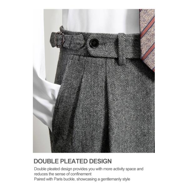 Logotipo personalizable Pantalones de lana de herringbone de tweed gris para hombres para uso comercial y informal
