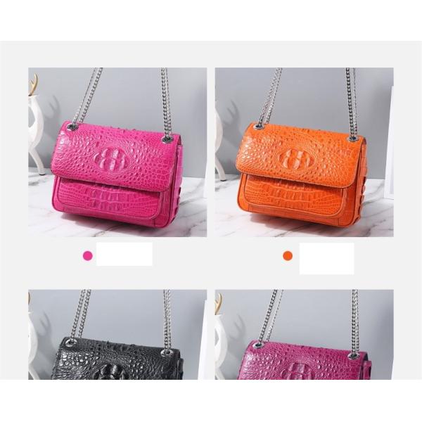 Exotic Genuine Crocodile Skin Silver Chain Lady Purse Real True Alligator Leather Women Purse Female Single Shoulder Bag