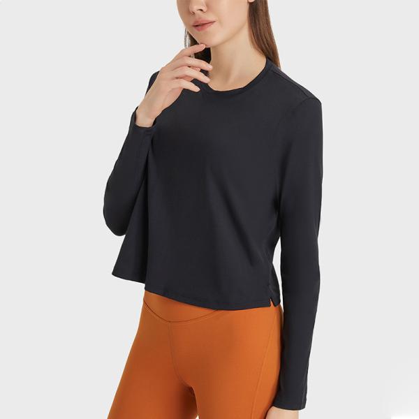 High Elastic Long Sleeve Crop Tops Workout Athletic Gym Cropped Casual Sweatshirts