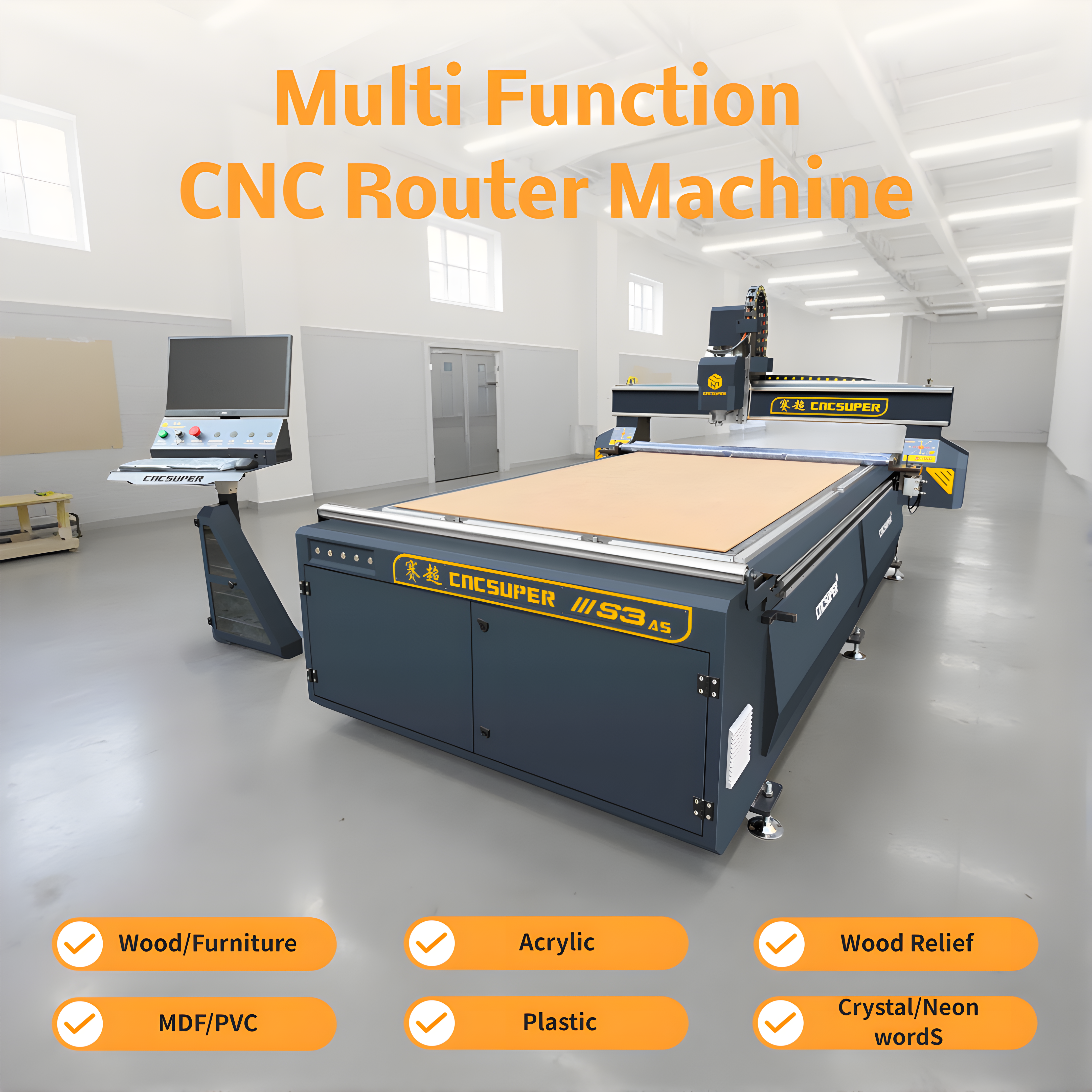 Manual Tool Change 3 Axis CNC Router Machine For Wood MDF Acrylic PVC Cutting