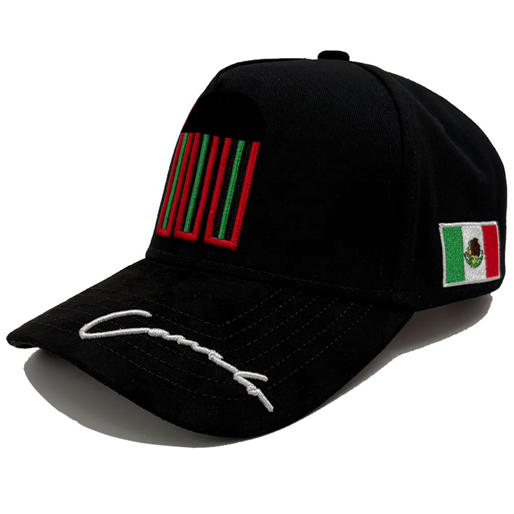 Street Baseball Caps Suede Brim Cotton Crown Custom Embroidery 5 Panel Inside Satin Lining Woven And Metal