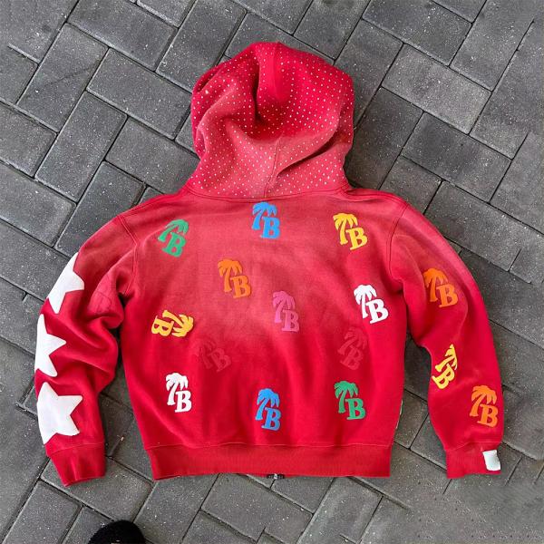 Zipper Puff Print Hoodie Vintage Washed 500gsm Heavyweight Oversized Raw Hem