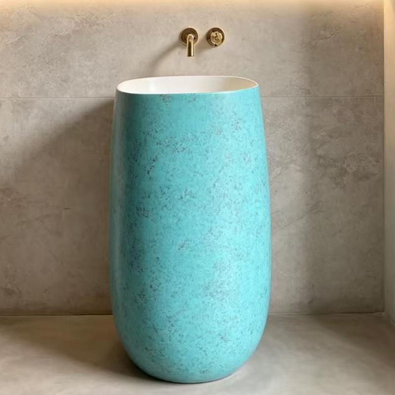 Speckled Grain Shallow Contemporary Pedestal Sink Turquoise