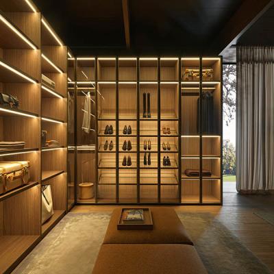 Custom Luxury Modern Design Guarda-roupa com porta de vidro Americana High End Design Quarto Armário Mobiliário Com Luz LED