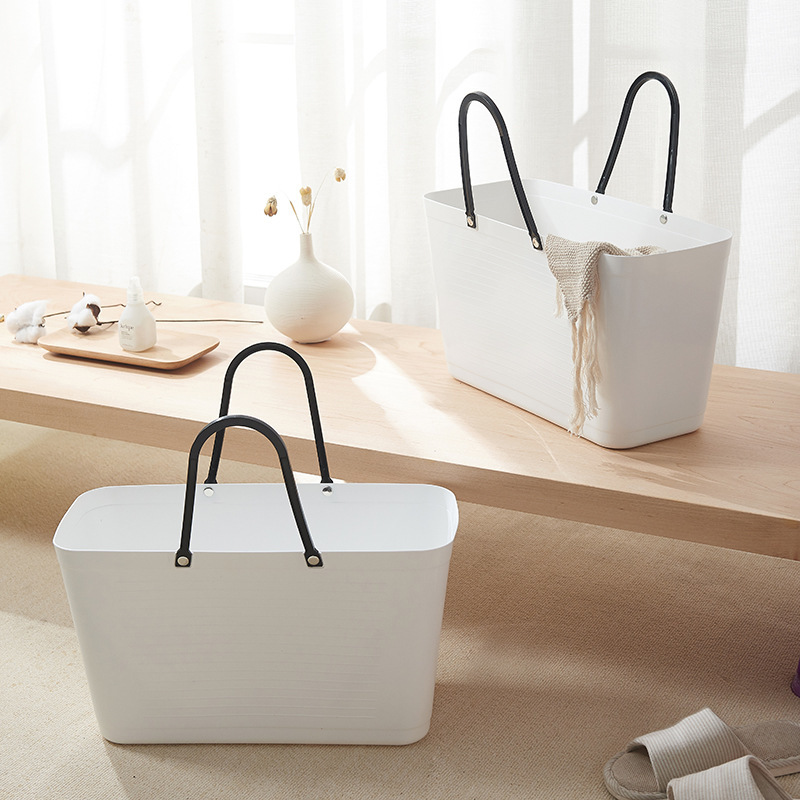 Multifunctional Plastic Portable Storage Soft Basket Bathroom Laundry Blue Sundries Handbasket Shopping Basket