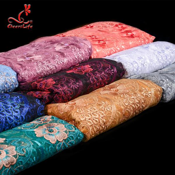 Luxuriant Embroidery Stones Floral Lace Fabric For Fashion Clothing
