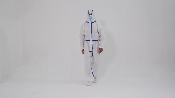 Nonwoven Disposable Microporous Coverall PE Film Coating over PP Layer Seam Sealing Strips EU Standard EN14126 Type 6