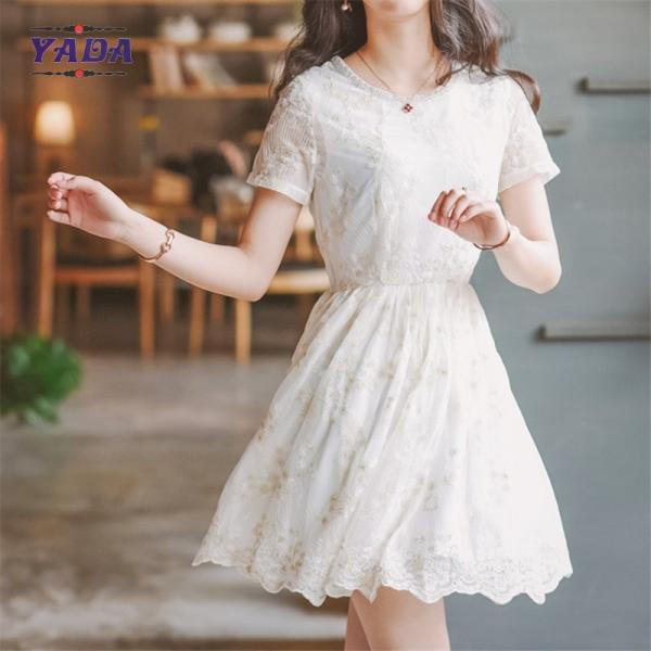 Lady new model fashion lace embroidery frock modern lady short fat women girls sexy night dress photos sale