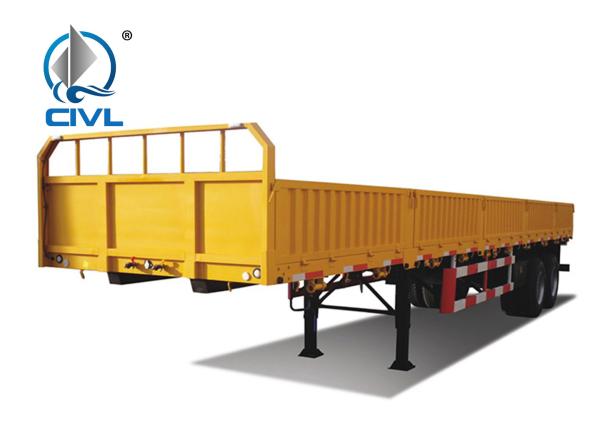 Three Axle Semi Trailer Trucks , Yeallow Color Sidewall Semi Trailer Flatbed Trailer