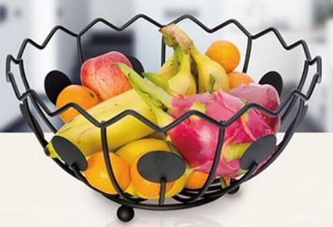 Living room accessories circular shape powder coated kitchen metal storage fruit basket
