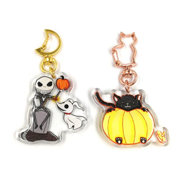 Promotional Epoxy Custom Printed Laser Cut Cartoon Clear Acrylic Plastic Charms Key chain with Glitter