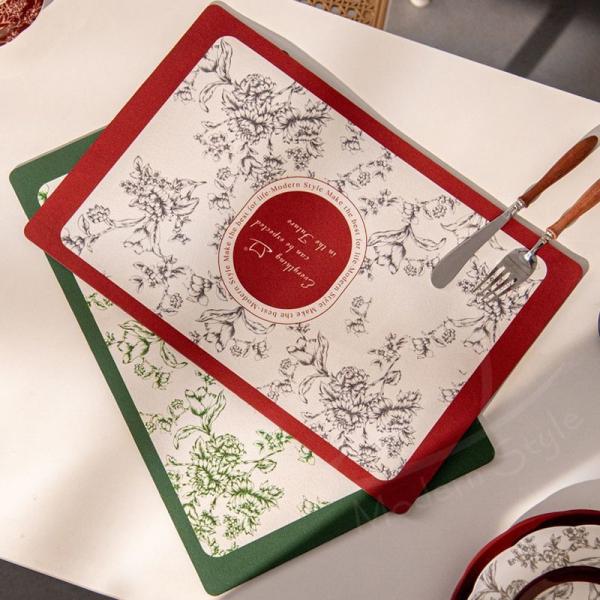 Tapete de mesa vermelho floral com 6 peças de porcelana para o ano chinês