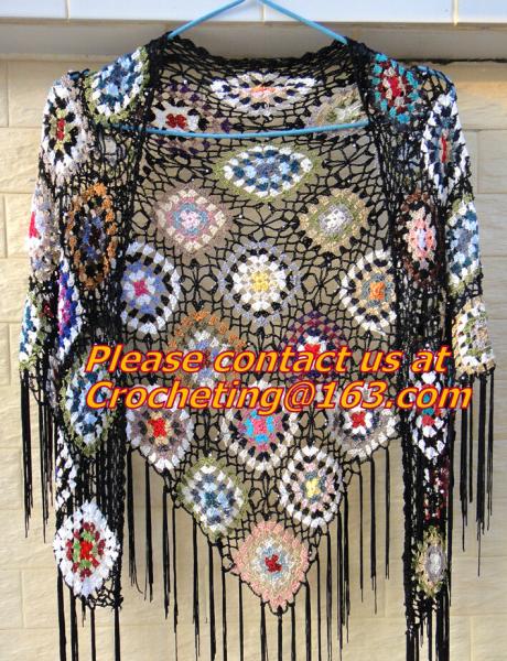 White Fringe Crochet Cape Poncho Shawl Wrap Jacket Granny Square Pattern Hippie Clothing
