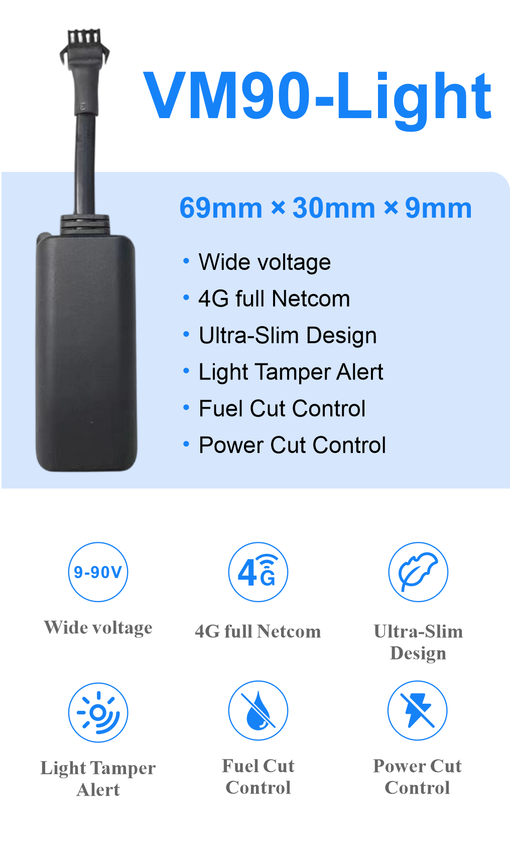 VM90-Light 4G LTE Ultra-Slim Anti-Tamper Vehicle Tracker