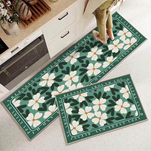 Plant Flower Printing Kitchen Floor Mats Non Slip 40*60mm Rectangle