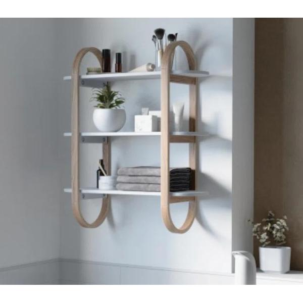 White-Natural Floating Hanging Shelves for Wall Decoration in Dining Room Display
