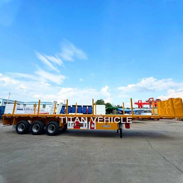 TITAN 3 Axle Flatbed Trailer wilth Columns Wood Log Trailer Timber Trailer Wood Steel Pipe Transport Trailer for Sale