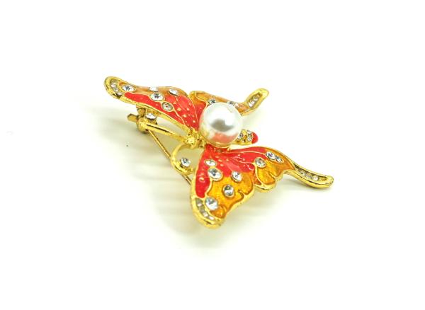 Red Butterfly Fashion Brooch Pin Inlaid Diamond For Clothing ODM