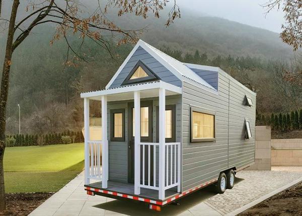 Estrutura Modular de Aço Leve Casa Prefabricada Pequena Em Rodagens Com Trailer Para Airbnb