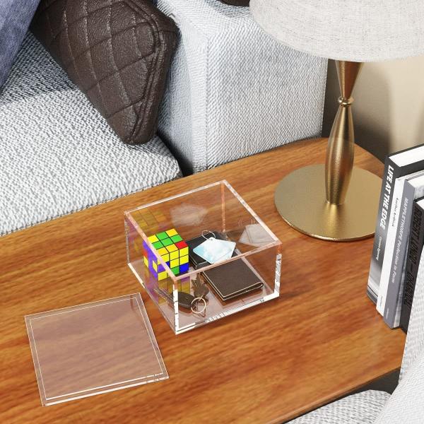 Small Thick Clear Acrylic Candy Boxes With Lid Magnet Square  5.3inch