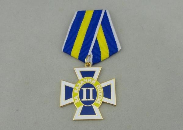 Gold Plating Custom Awards Medals Die Stamp , Ribbons Military Award Medal