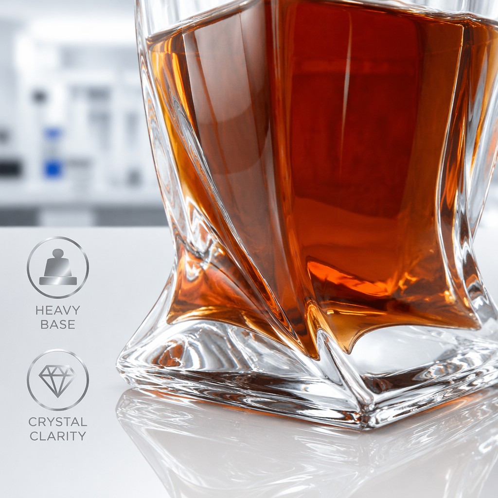 Twisted Square Whiskey Decanter Glass Liquor Flask With Heavy Bottom Crystal Cap