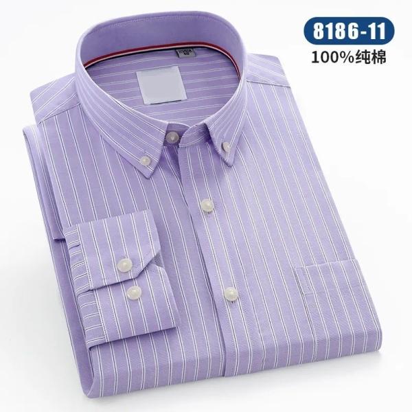                  2023 New Men′s Oxford Textile Shirt Pure Cotton Spring and Autumn Long Sleeve Youth Shirt Cotton Pocket Stripe Wholesale             