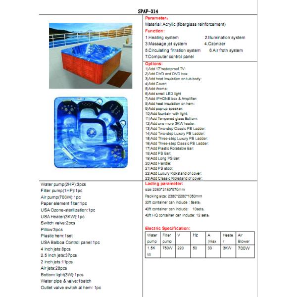 hot tub ,Outdoor Bathtub,swim spa,whirlpool,bahtub ,hot bathtub,swing pool SPAF-314