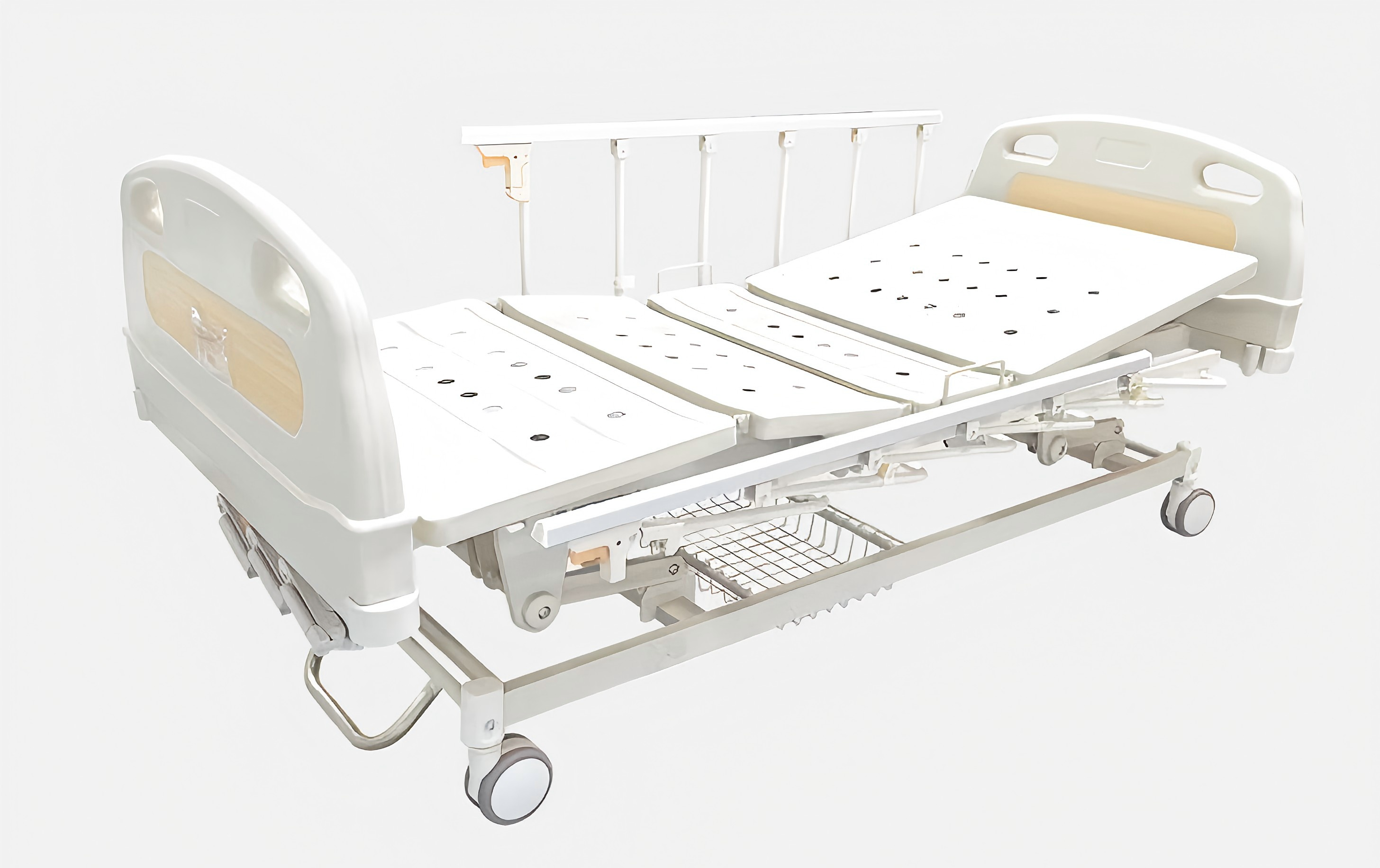 Manual Three-Crank Nursing Bed with Curved Guardrails Cold-Rolled Steel Pan -B1-3