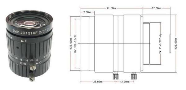 HD 5MP CCTV Camera Lens 12mm F1.6 Aperture 2/3 Image Format Mount C Industrial Security Road monitoring