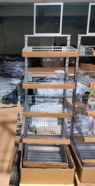 Powder Coating Wire Shelf Display With Solidwood Nosing AT-0059