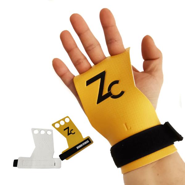 Pull ups 3 Hole Carbon Leather yellow crossfit Hand Grips Gloves for Palm Protection