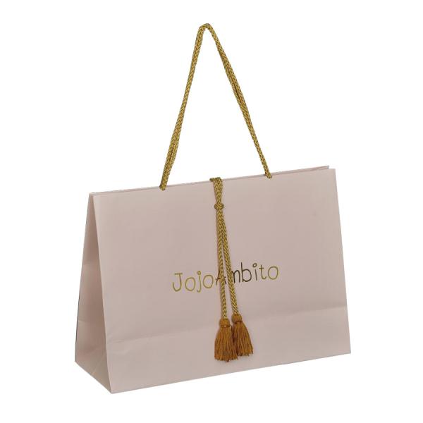 High quality custom gold stamping logo costmetics packaging paper bags with rope handle
