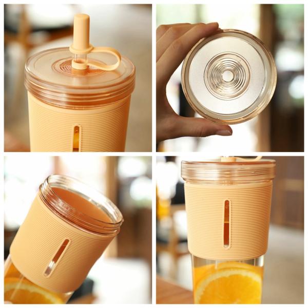 Camp Outdoor Custom Logo Double Wall Milk Tea Straws Cup 700ml with Silicone Sleeve