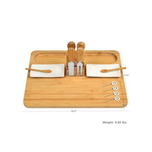 Rectangle Shaped Bamboo Kitchen Supplies , Bamboo Cheese Tray Platter With Knife Set