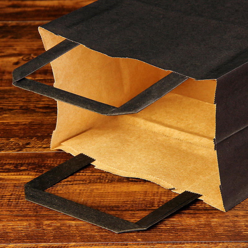 Custom Disposable  Brown Kraft Flat Handle Biodegradable Food Packing Paper Bag