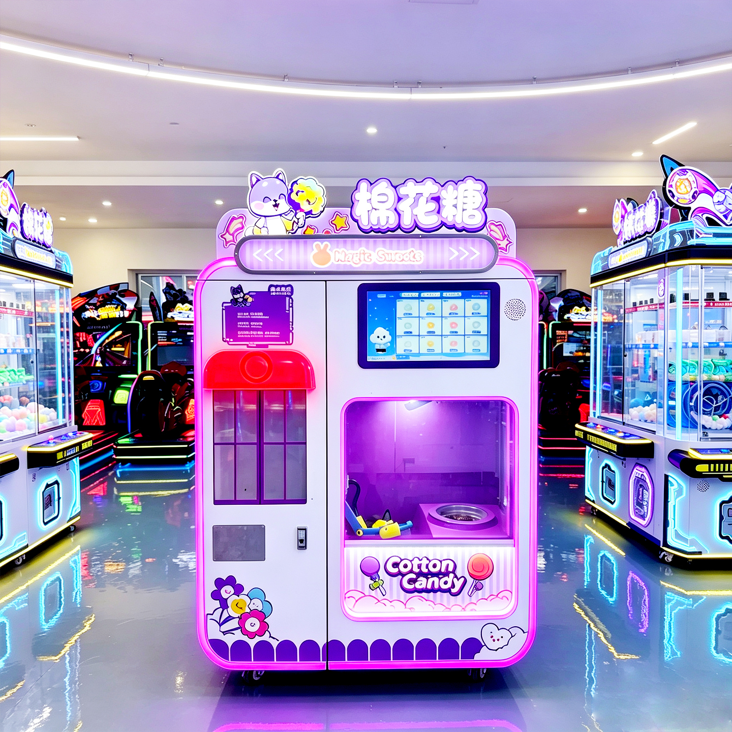 Robot Cotton Candy Automatic Vending Machine Metal Plate Absorption Cooling System QR Code/Token Acceptance Coin/Bill/Credit