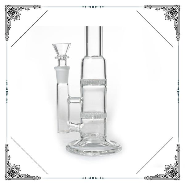 Grace Straight Tube Bong Clear Glass Water Pipe Double Honeycomb Perc Hookah