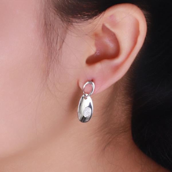 18K White Gold Oval Link Pendant with Diamonds Dangle Earrings (GDE020)