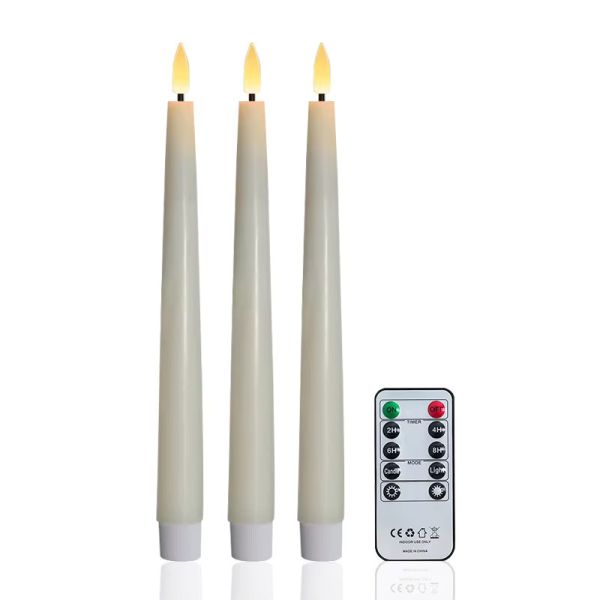 Remote Control Set Of 2 Candles White Real Wax Flameless Flickering Candles With Moving Flame