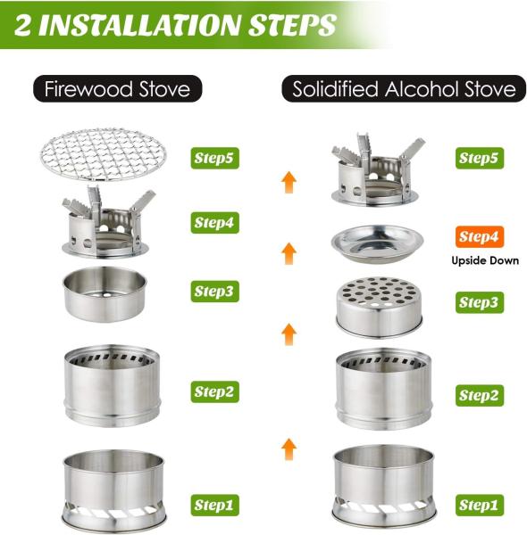 Mini Portable Wood Burning Stove, Camping Stove Foldable Stainless Steel Backpacking Cookware Rocket Stove