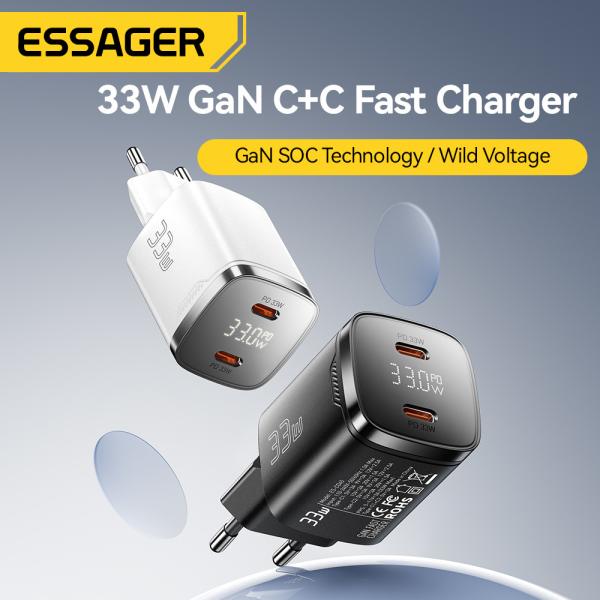 ESSAGER ES-CD45 33W GaN Charger Dual USB C PD Charger for Power Supply Adapter