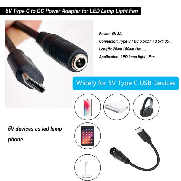 5VタイプCからDC 3.5x1.35mm 5.5x2.1mm 電源充電延長ケーブル