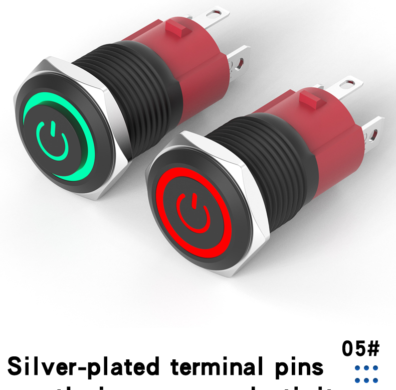 16MM Black Aluminum IP65 Ring Illuminated Button Switch 10A High Current 1NO Momentary Latching LED 4-Pin 220V Power