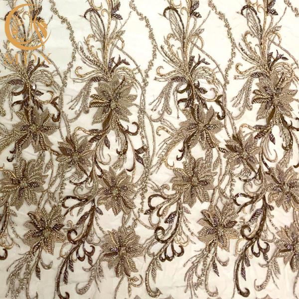 3D Embroidered Bridal Beaded Lace Fabric 140Cm Width For Women Wear