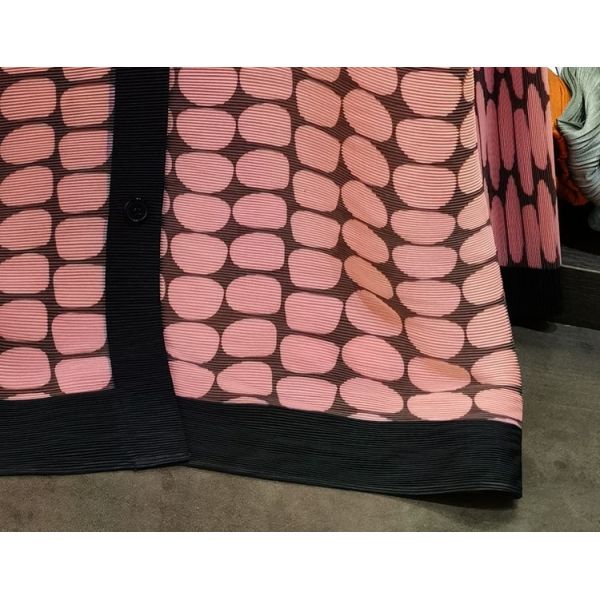 Women's Chic Printed Pleated Chiffon Top Beautiful Lace Stand-Up Collar Three-Quarter Sleeve Loose Casual Outerwear for