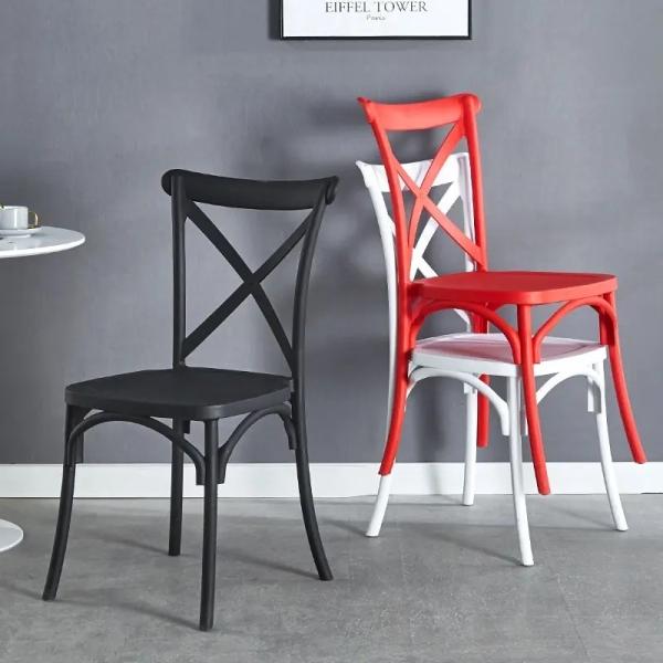 Hotel Wedding Event PP Pink Plastic Dining Chairs Stackable Customized X Cross Back